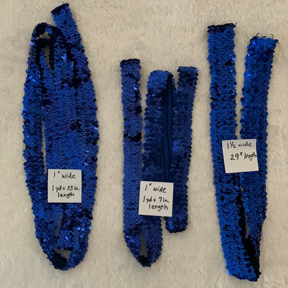 Stretch sequin trim, royal blue, 3 pieces as shown